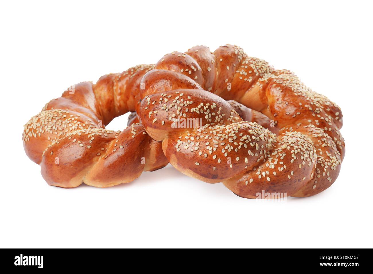 Round braided breads isolated on white. Fresh pastries Stock Photo