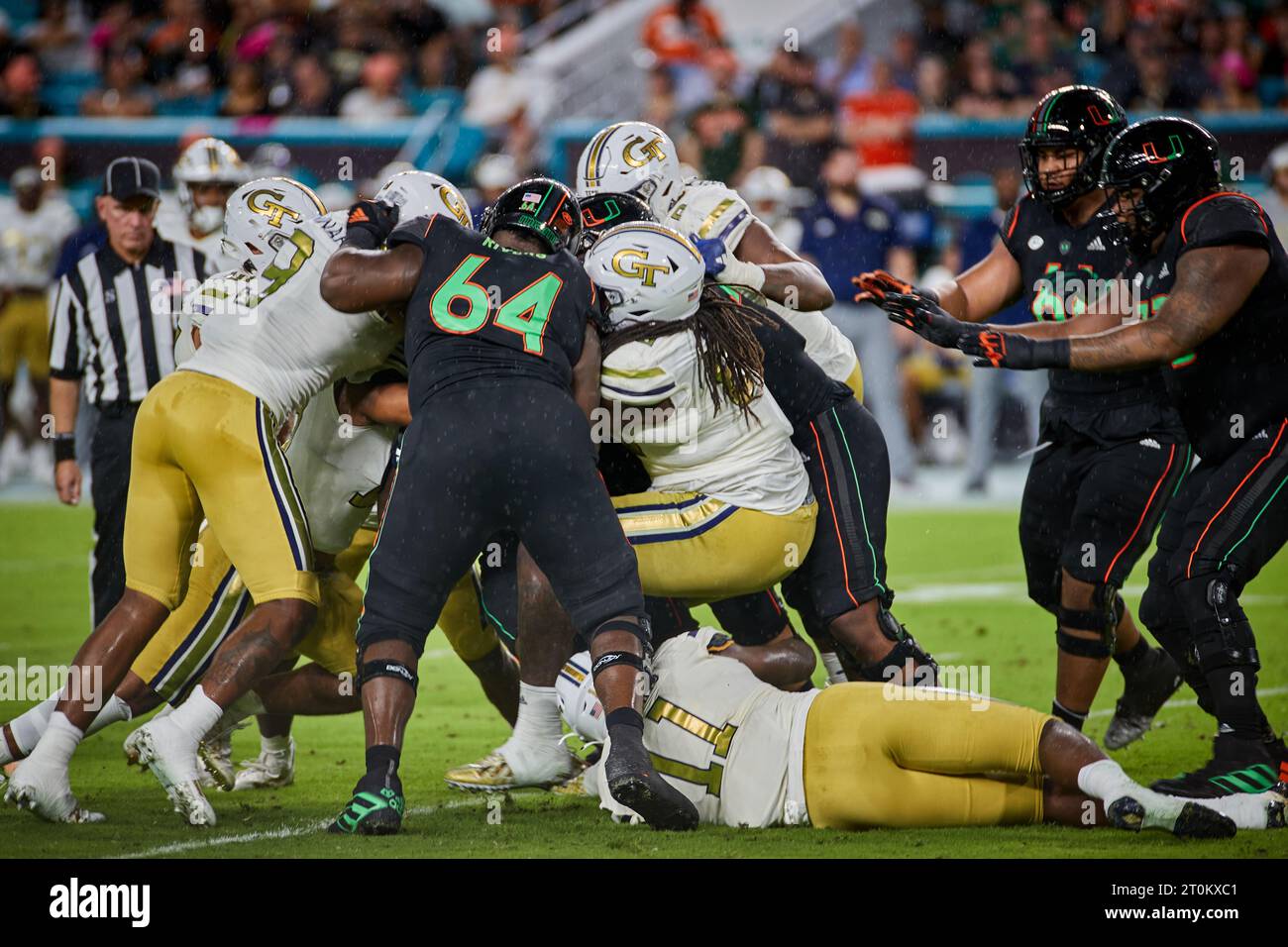 Miami, Florida, USA. 7th October 2023. 64Jalen Rivers of Miami Canes