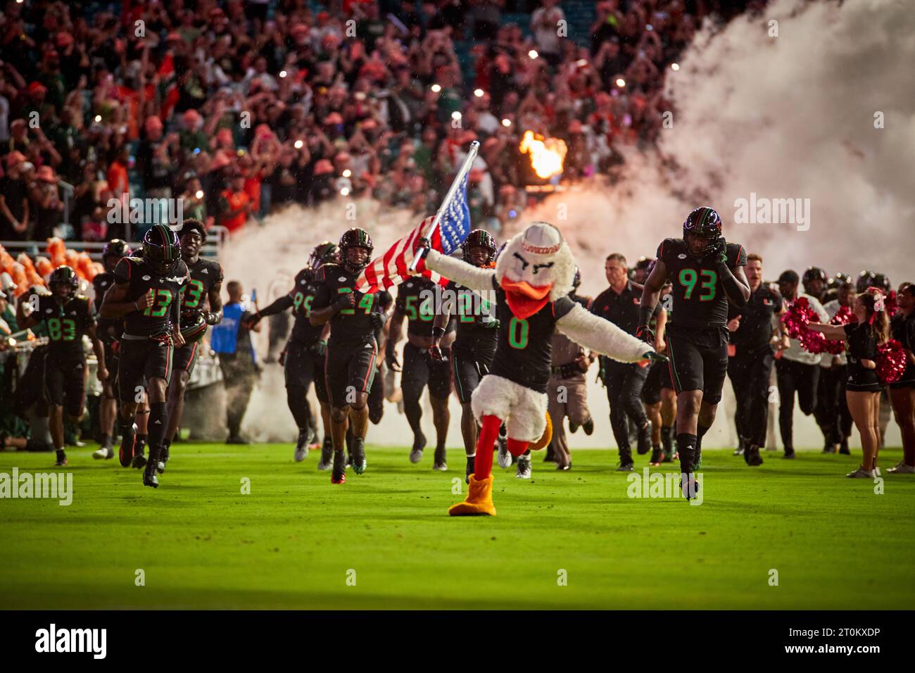 Miami, Florida, USA. 7th October 2023. Canes intro  during the ACC football game between Miami Hurricanes v Georgia Tech at Hard Rock Stadium in Miami, Florida, USA. Credit: Yaroslav Sabitov/YES Market Media/Alamy Live News. Stock Photo