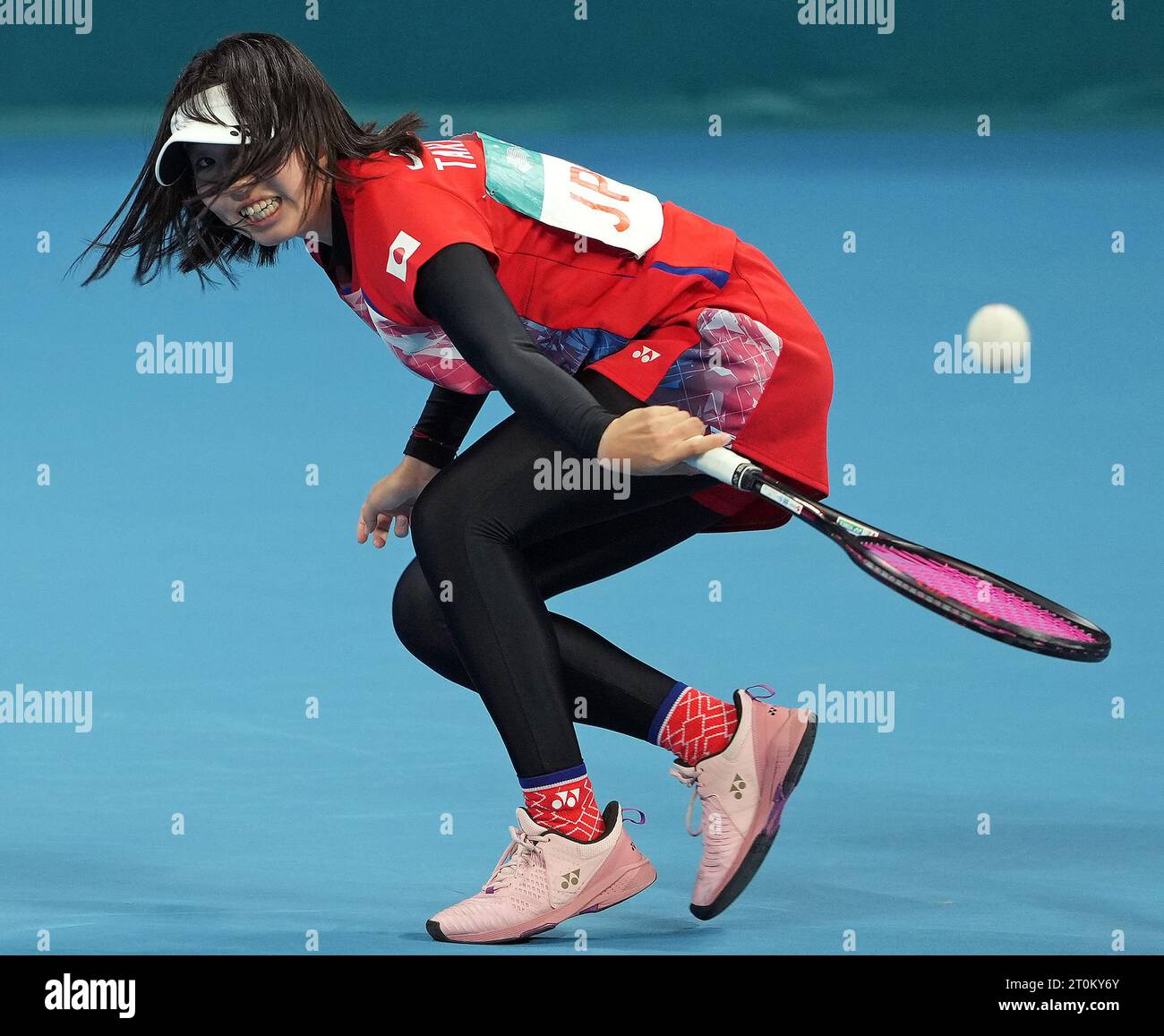 Hangzhou, China's Zhejiang Province. 7th Oct, 2023. Takahashi Noa of Japan  competes during the Women's Singles Final of Soft Tennis at the 19th Asian  Games in Hangzhou, east China's Zhejiang Province, Oct.