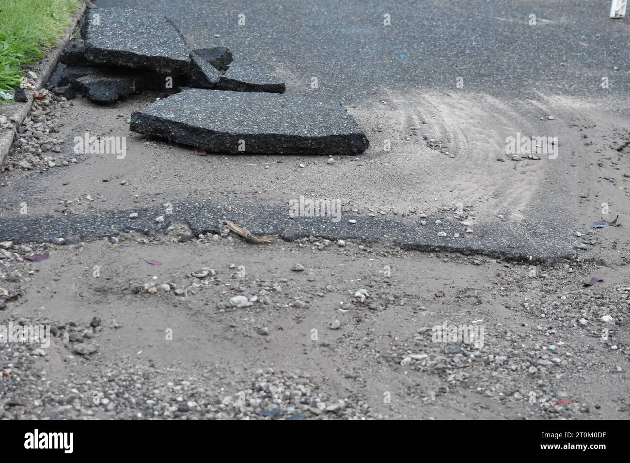 Hawthorne United States 07th - Hawthorne United States 07th Oct 2023 Cracks In The Concrete Separate The Roadway Roads Blocked And Paved Following Heavy Rainfall And Flooding In Hawthorne New Jersey United States Flooding Impacted The Area From Heavy Rainfall And Extreme Weather Causing A Sinkhole No Injuries Were Reported Credit Sopa Images Limitedalamy Live News 2T0M0DF 