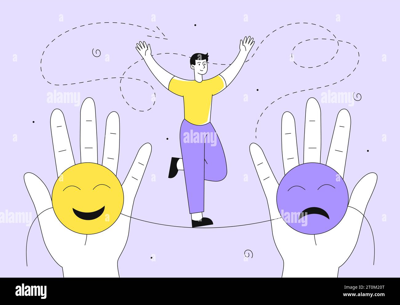 Man with emotional balance vector line concept Stock Vector