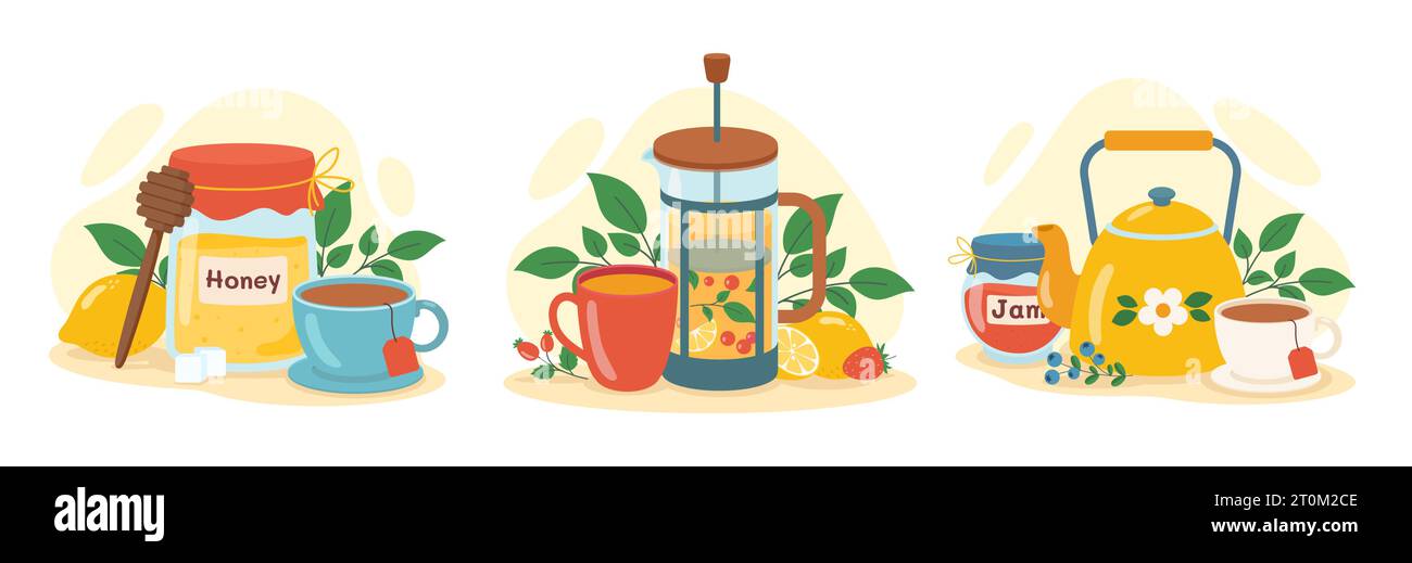 Tea compositions vector set Stock Vector