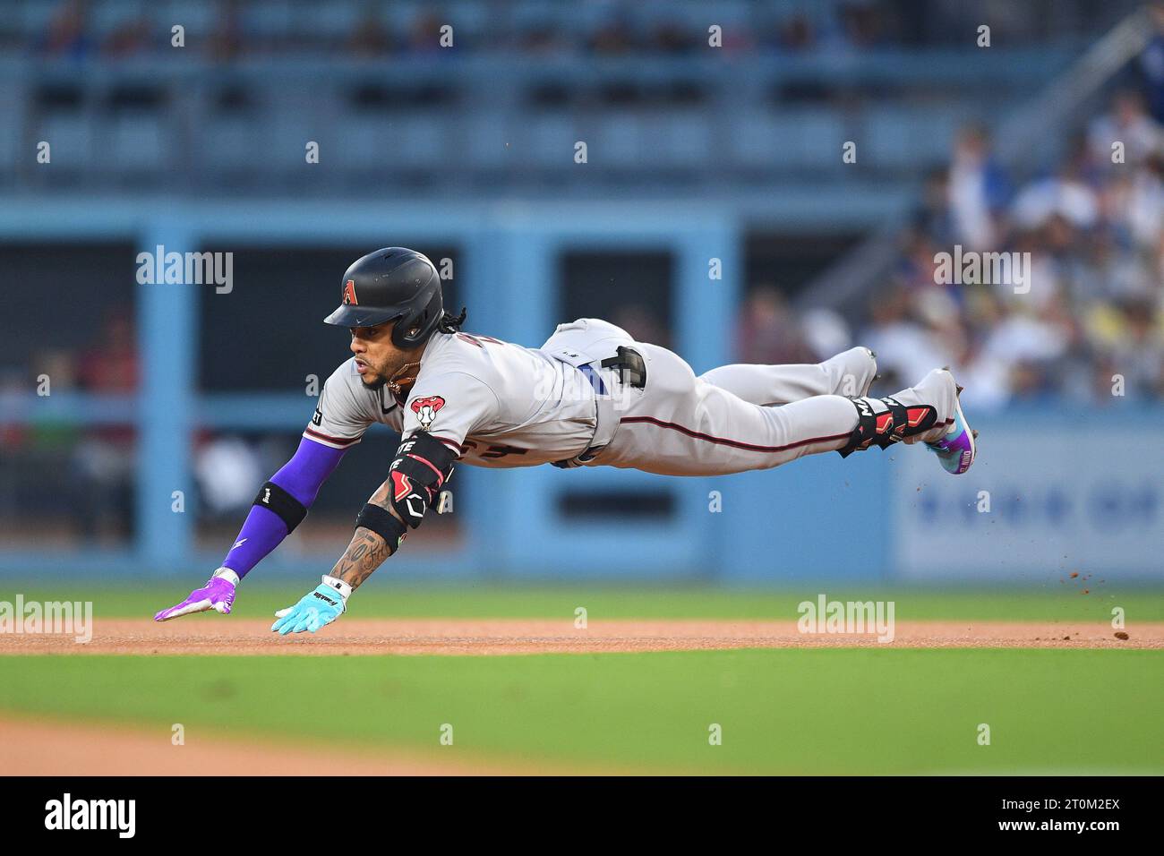 LOS ANGELES, CA OCTOBER 07 Arizona Diamondbacks second baseman Ketel Marte (4) slides safely