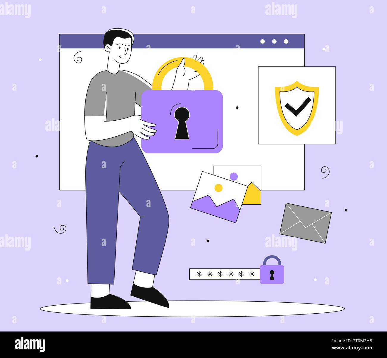 Man with security vector line concept Stock Vector