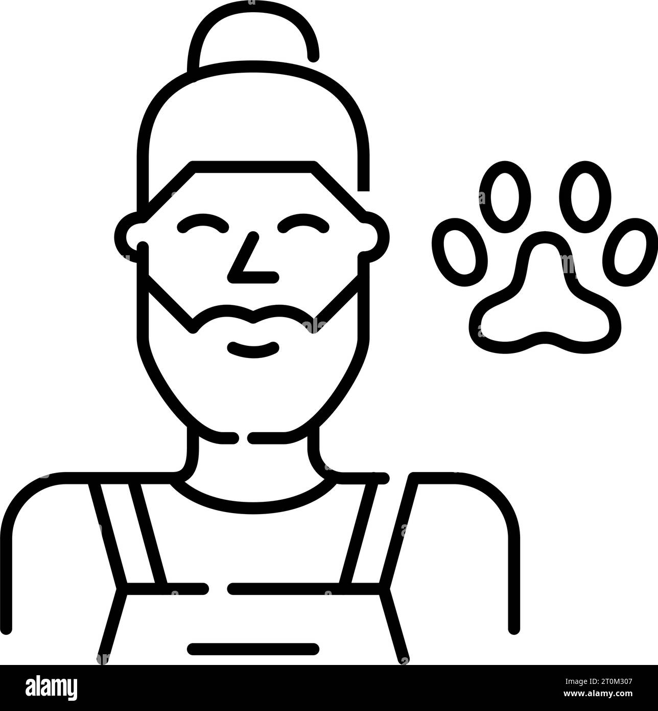 Pet groomer. Smiling kind man with hipster beard and man bun in apron