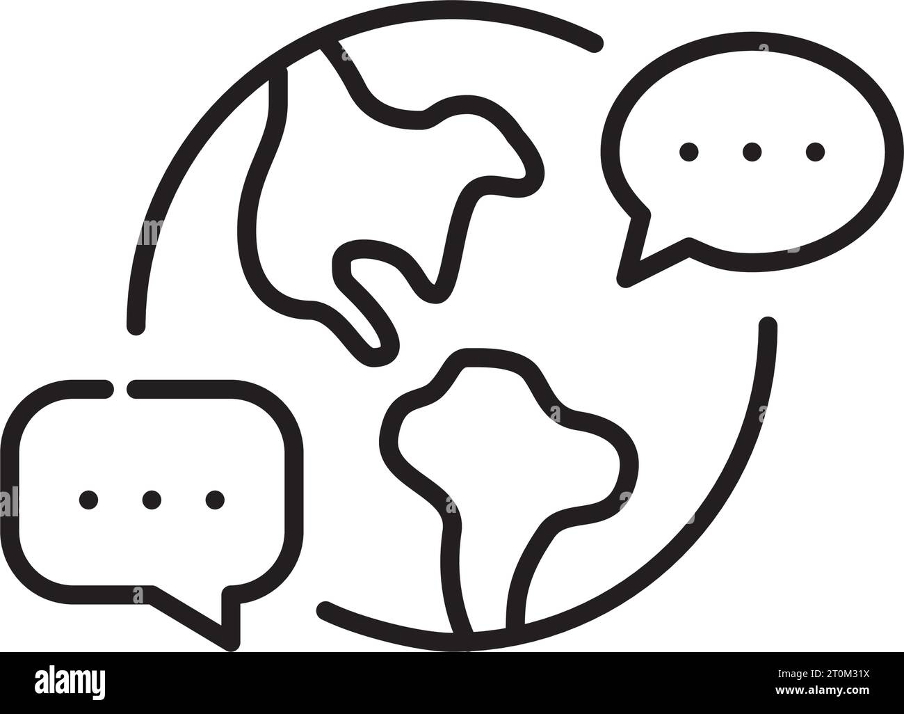 World globe with chat bubbles. International communication. Pixel perfect, editable stroke Stock Vector