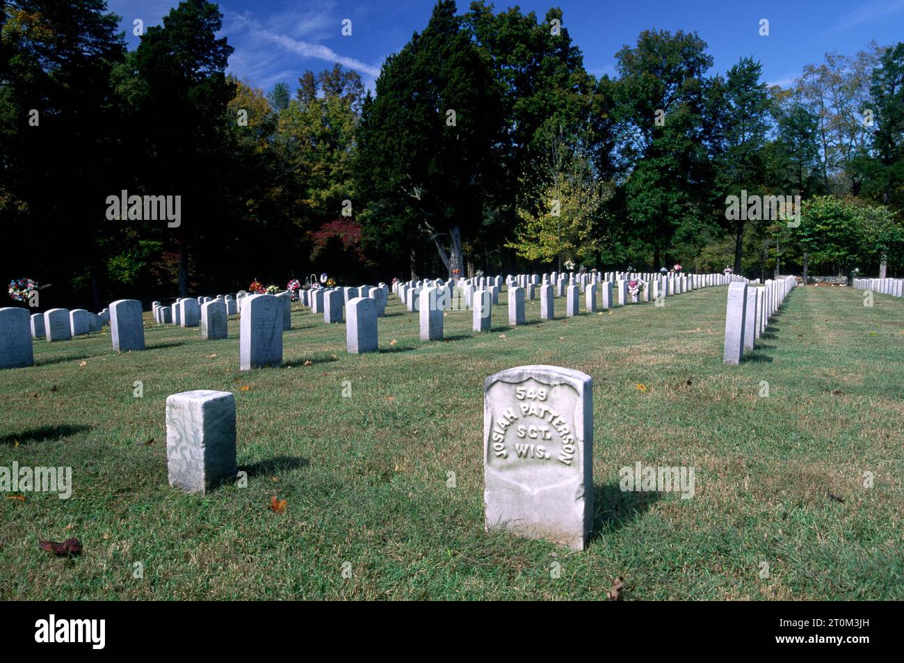 Grave rows, Fort Donelson National Cemetery, Tennessee Stock Photo