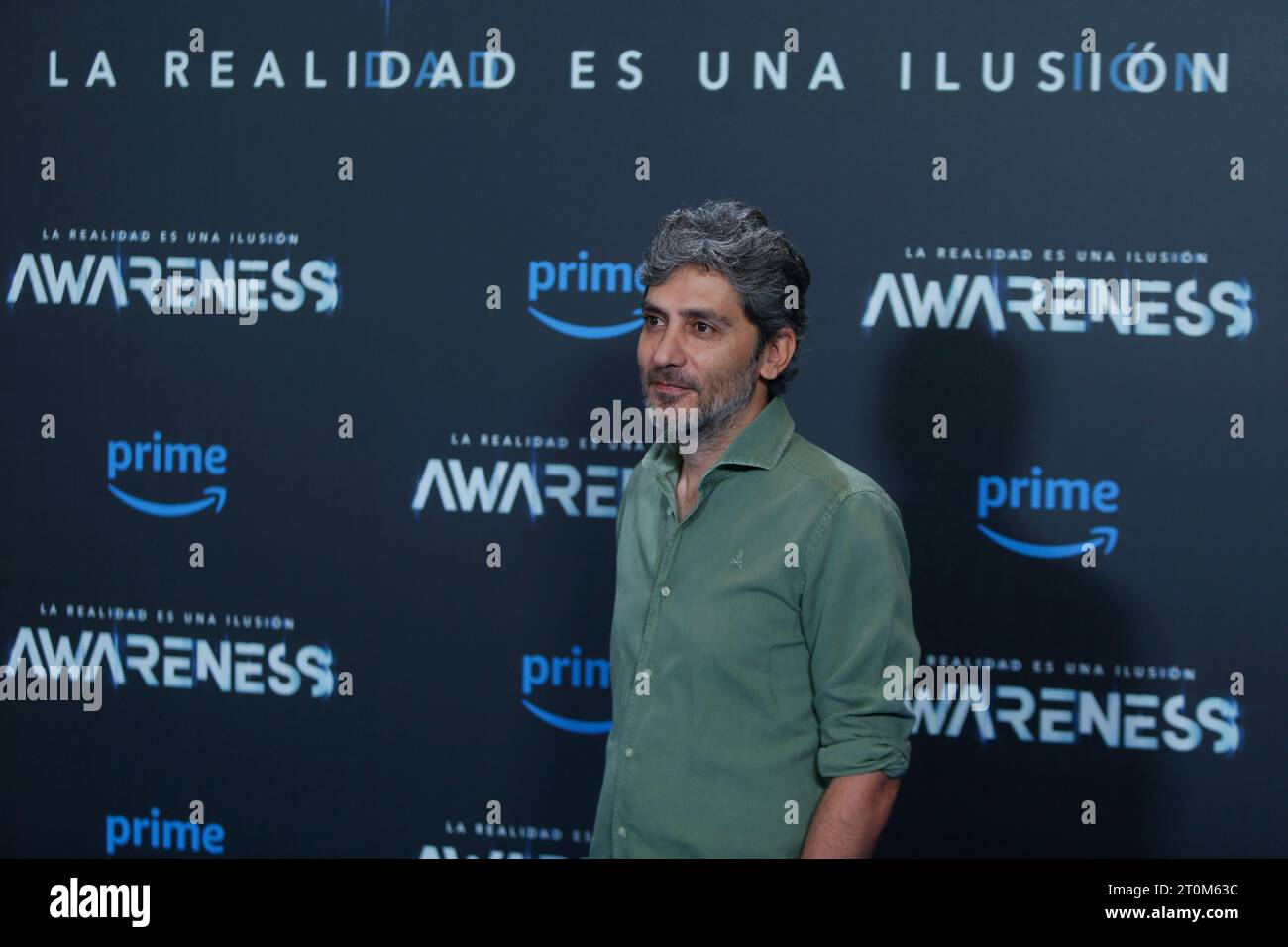 Madrid, Madrid, Spain. 5th Oct, 2023. The Spanish director and screenwriter Daniel Benmayor (Barcelona, 1978), known for his films 'Xtremo', 'Tracers' or 'Bruc' is seen on Thursday October 5, 2023, while posing for the media during the presentation of the new film 'Awareness' that will premiere on October 11 exclusively on Prime Video, in Madrid (Spain). 'Awareness' is an original Spanish action and science film with superheroic touches directed by Daniel Benmayor that tells the story of Ian, a rebellious teenager who lives with his father on the margins of society who survive on small scams Stock Photo
