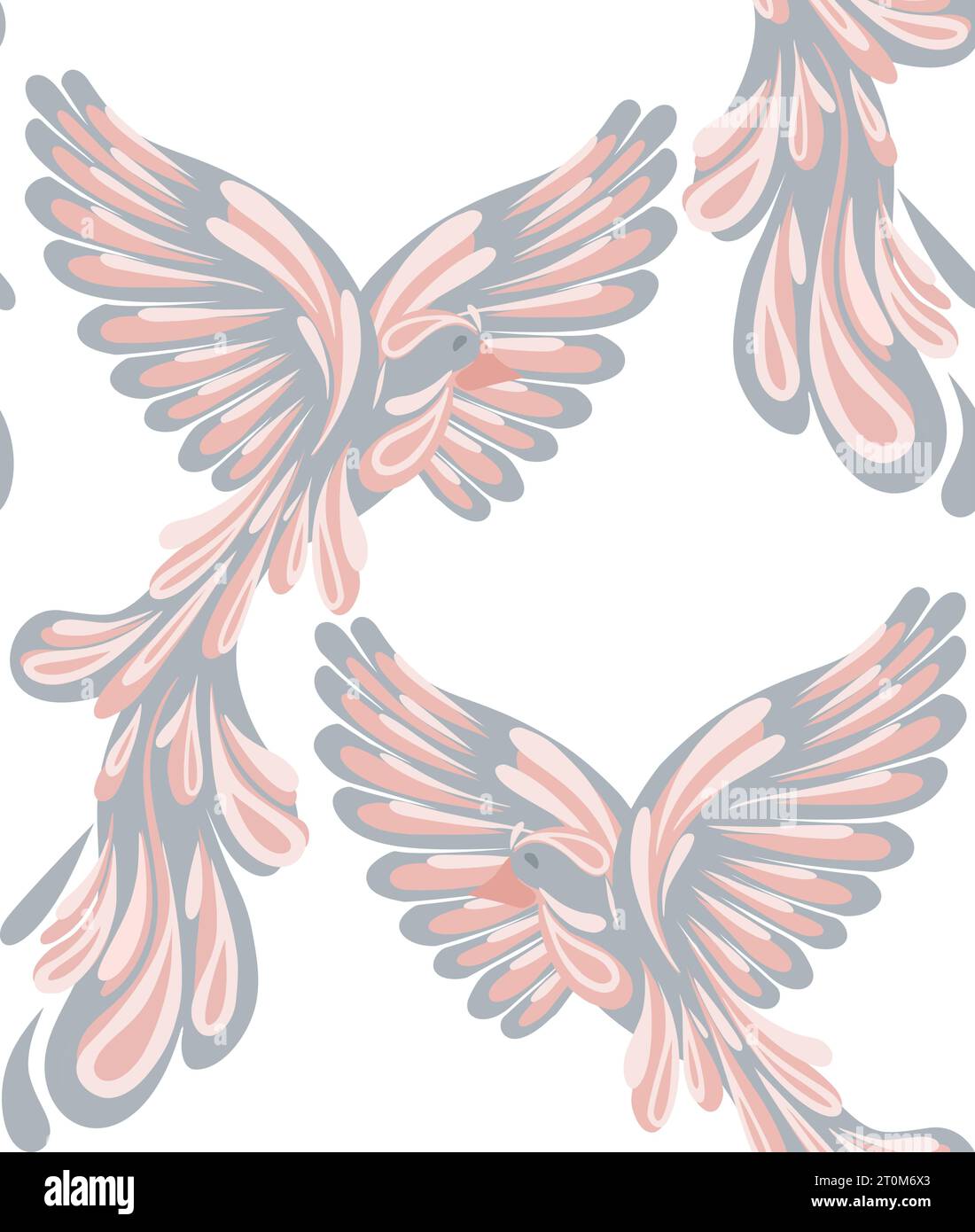 Seamless vector pattern with delicate fantasy birds. Ornithological texture in pastel colors on a white background. Tender background for fabrics Stock Vector