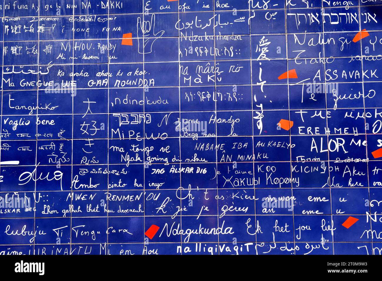The Wall of Love in the Montmartre district of Paris. The wall contains the words I Love You 311 times in 250 languages. Stock Photo