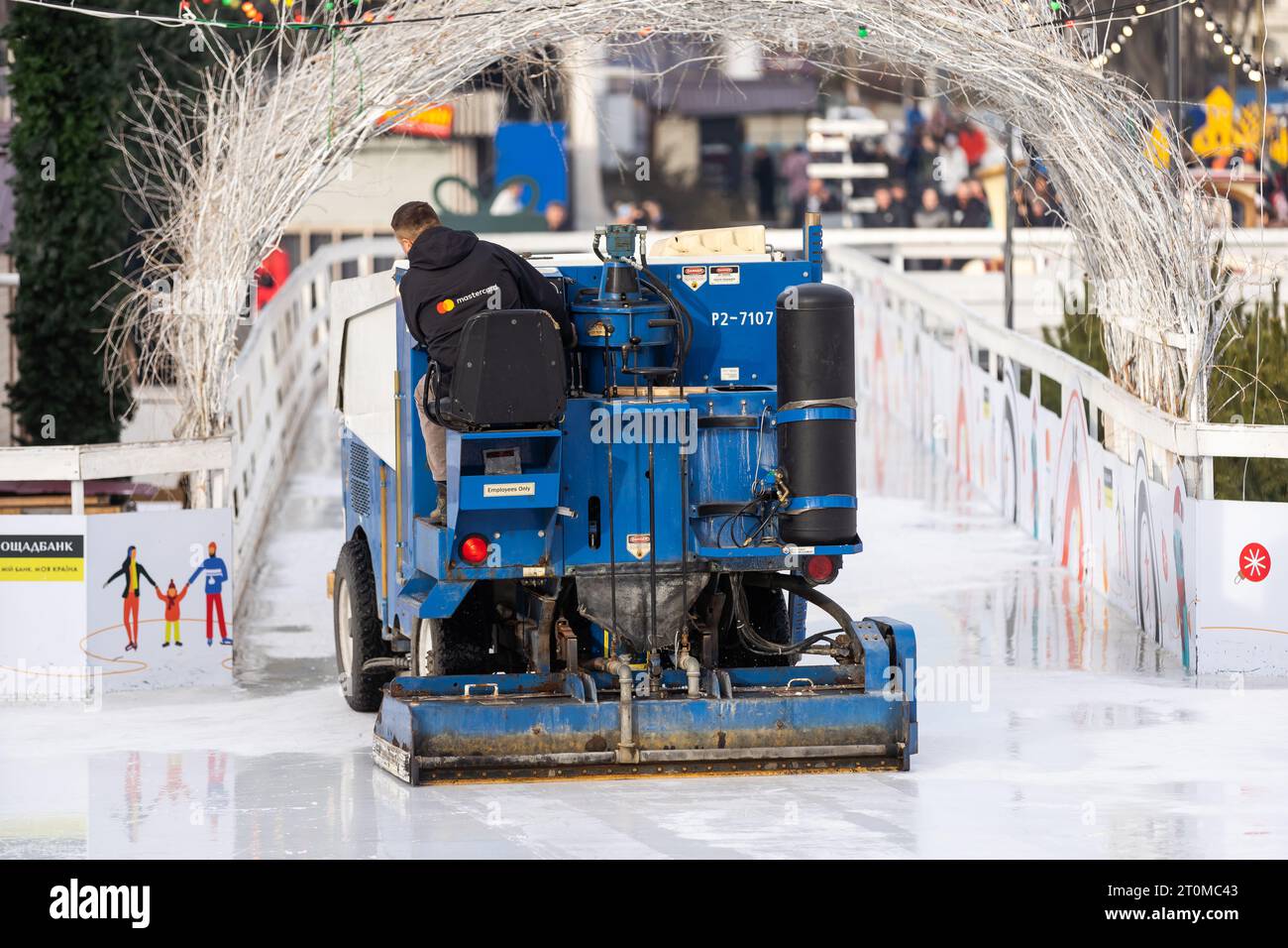 Ice resurfacing machine ,Ice resurfacer, resurfacing the ice rink in