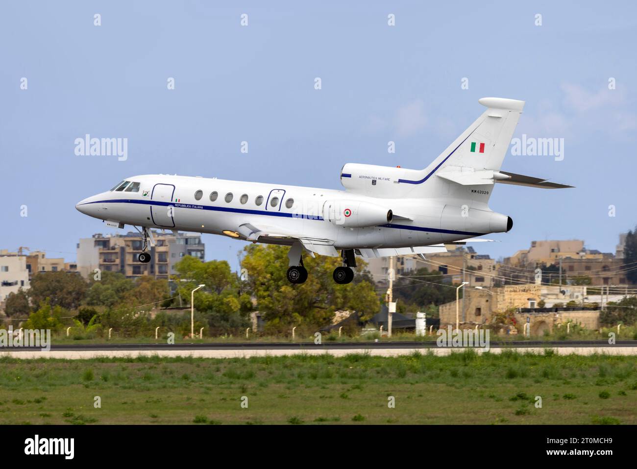 Italian Air Force Dassault Falcon 50 (REG: MM62029) landing runway 31 in the early afternoon. Stock Photo