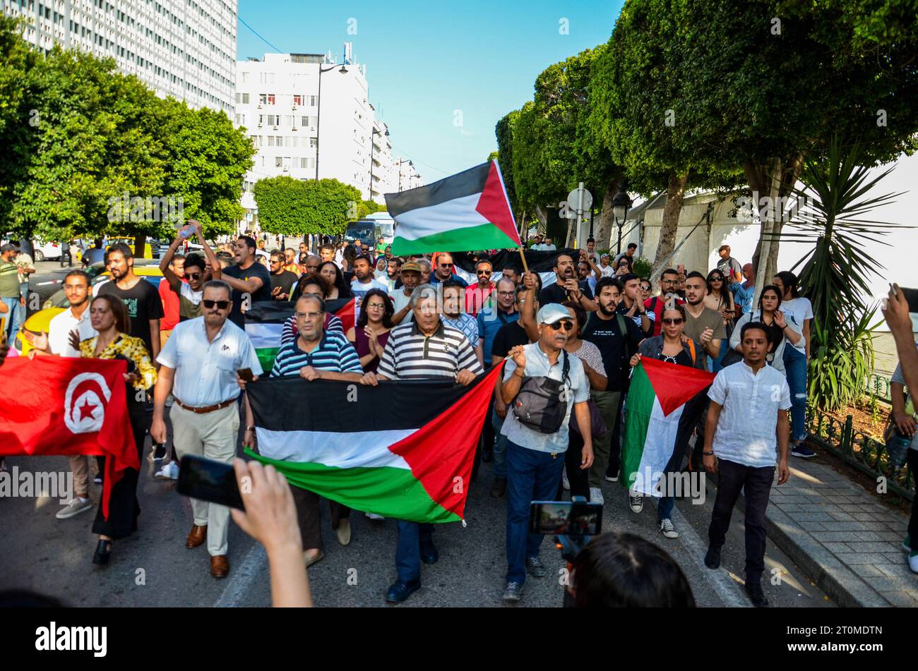 October 7, 2023: Tunis, Tunisia. 07 October 2023. A demonstration is