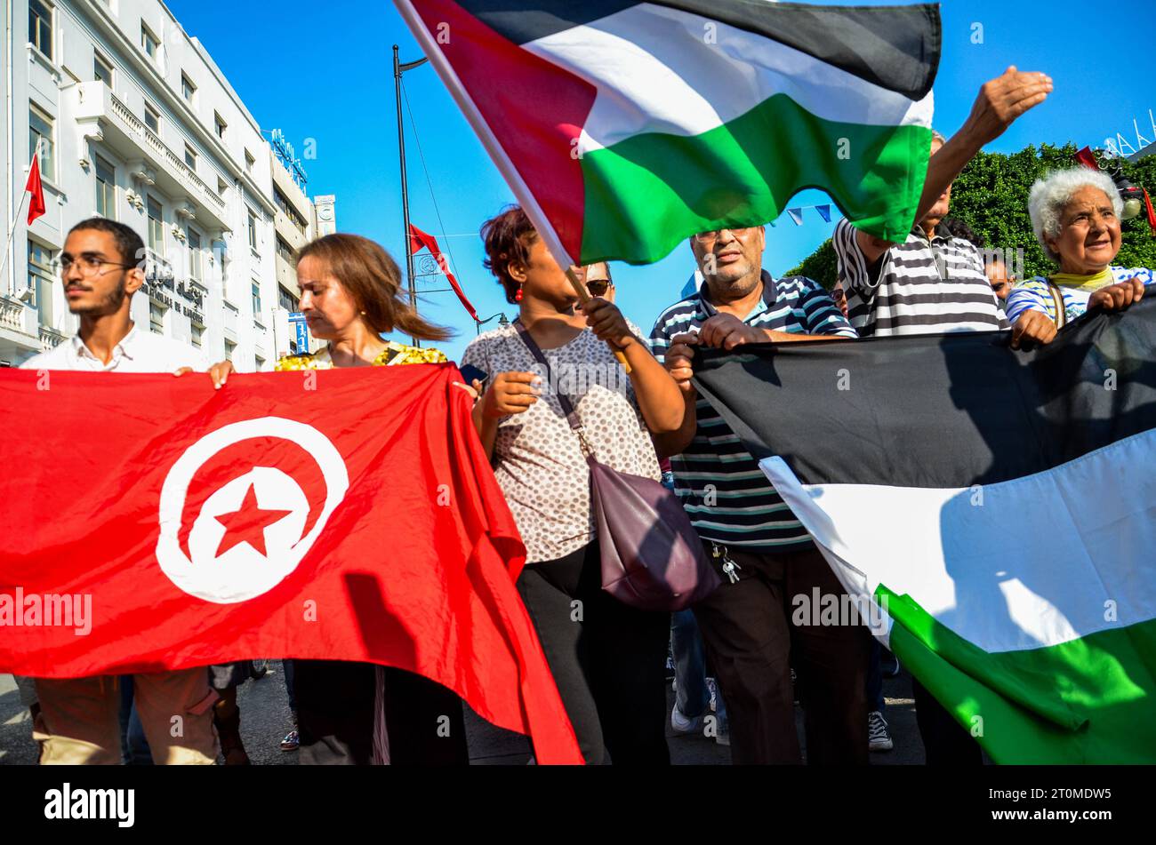 October 7, 2023: Tunis, Tunisia. 07 October 2023. A demonstration is