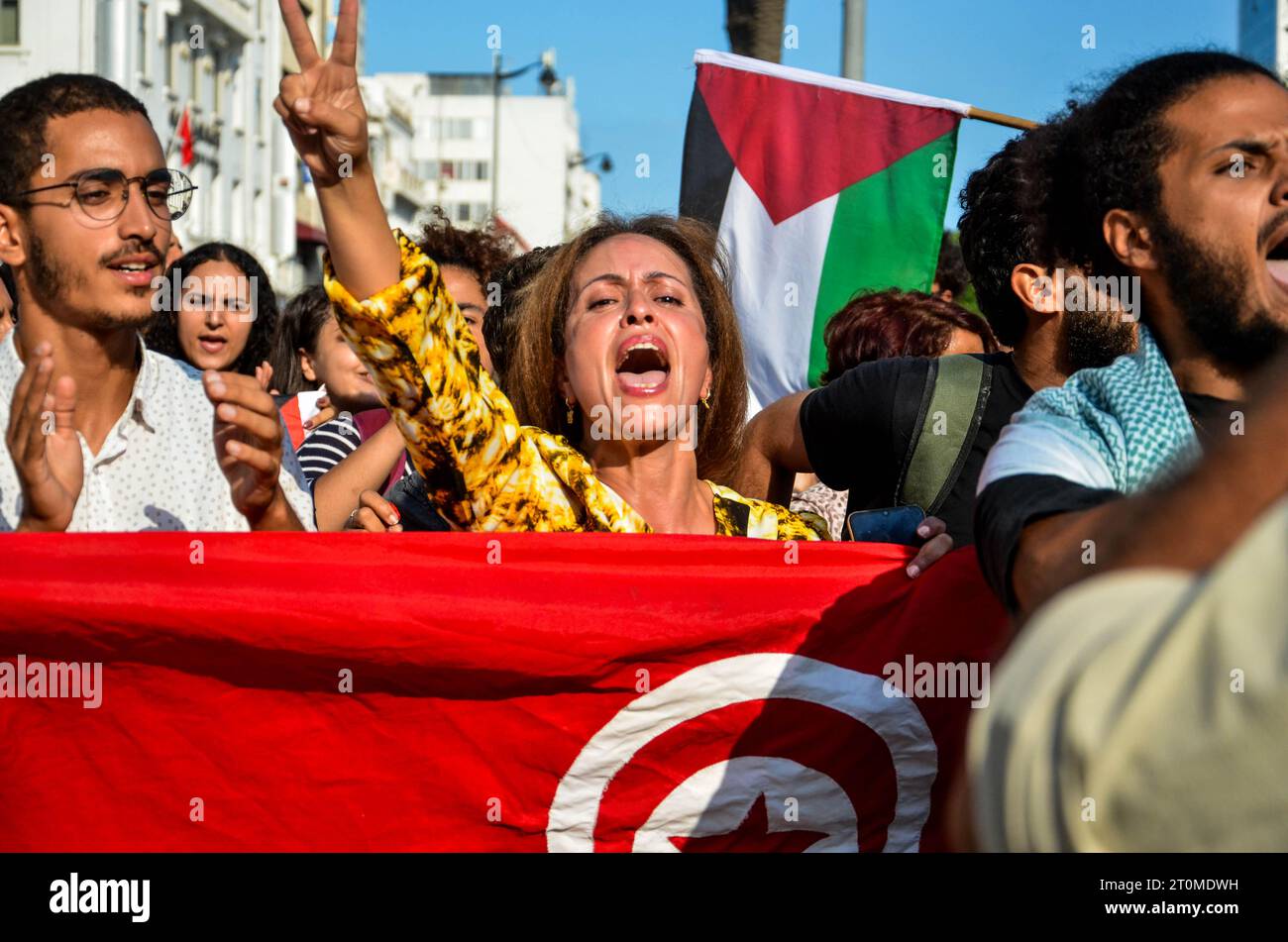 October 7, 2023: Tunis, Tunisia. 07 October 2023. A demonstration is