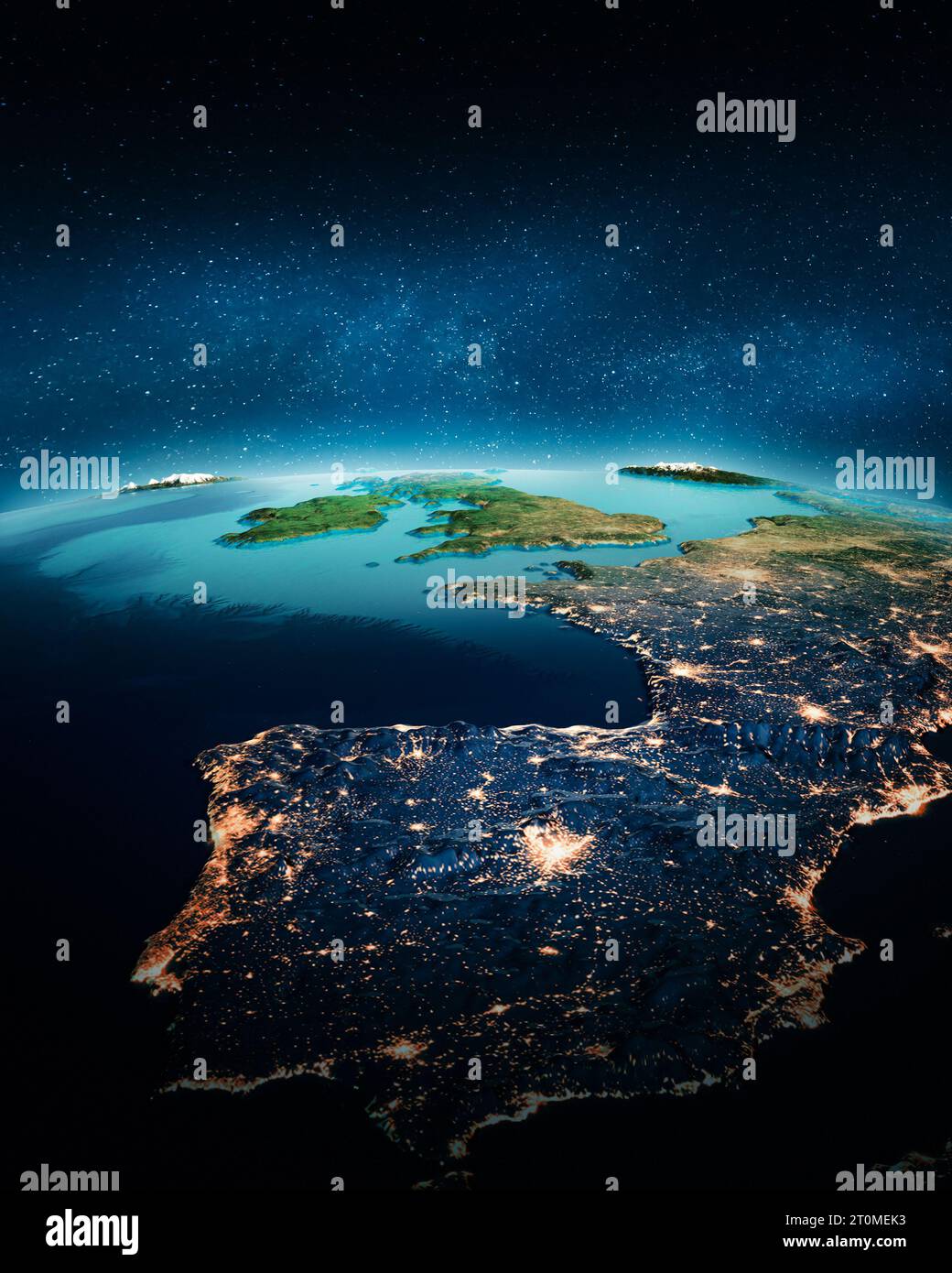 Spain city lights from space. Elements of this image furnished by NASA. 3d rendering Stock Photo