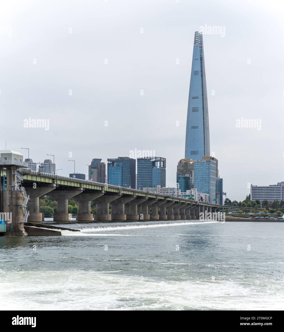 Lotte World Tower skyscraper and Han River in Seoul South Korea on 7 October 2023 Stock Photo