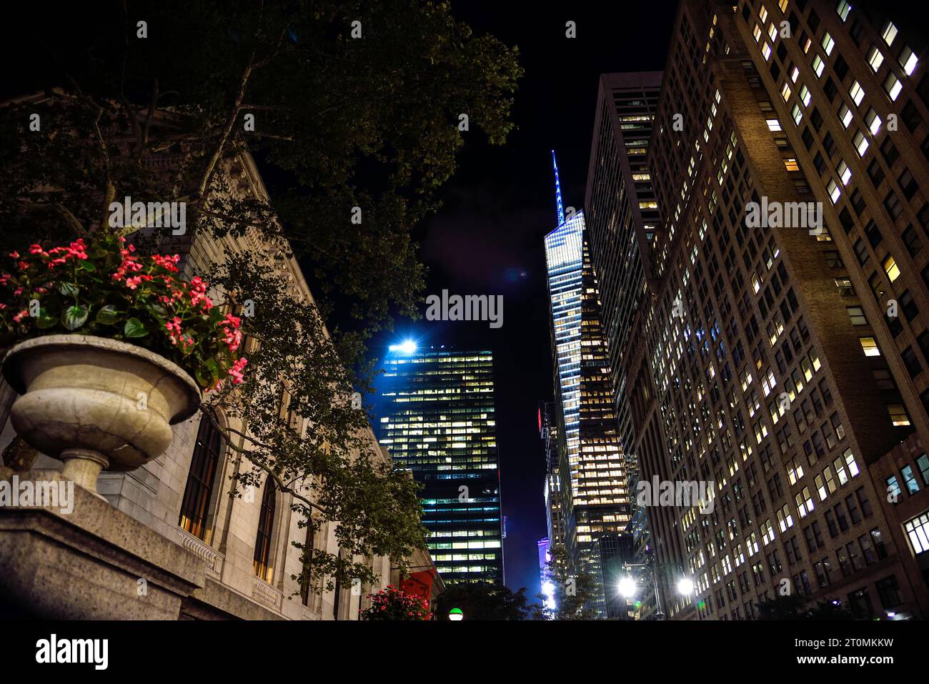 Night View of 42nd Street in Manhattan, New York City Stock Photo