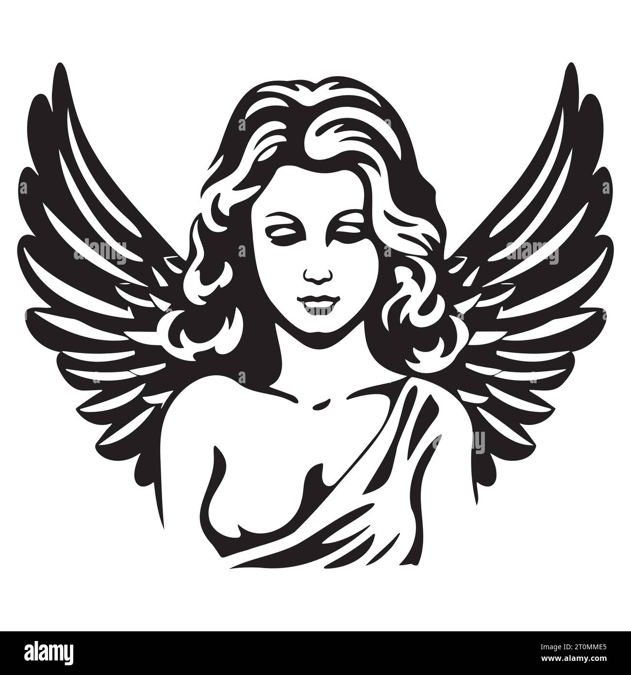 black and white drawing angel Stock Vector