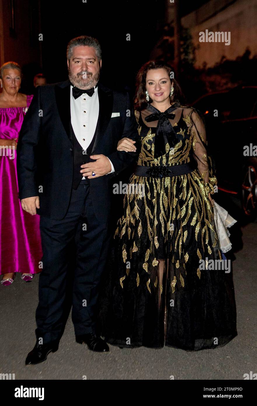 Sintra, Portugal. 07th Oct, 2023. Grand Duke George Mikhailovich of Russia and Princess Victoria Romanov arrive at Sao Pedro de Penaferrim in Sintra, on October 07, 2023, to attend a dinner on the occasion of the Wedding of Princess Maria Francisca de Braganza and Duarte de Sousa Araujo Martins Credit: Albert Nieboer/Netherlands OUT/Point de Vue OUT/dpa/Alamy Live News Stock Photo