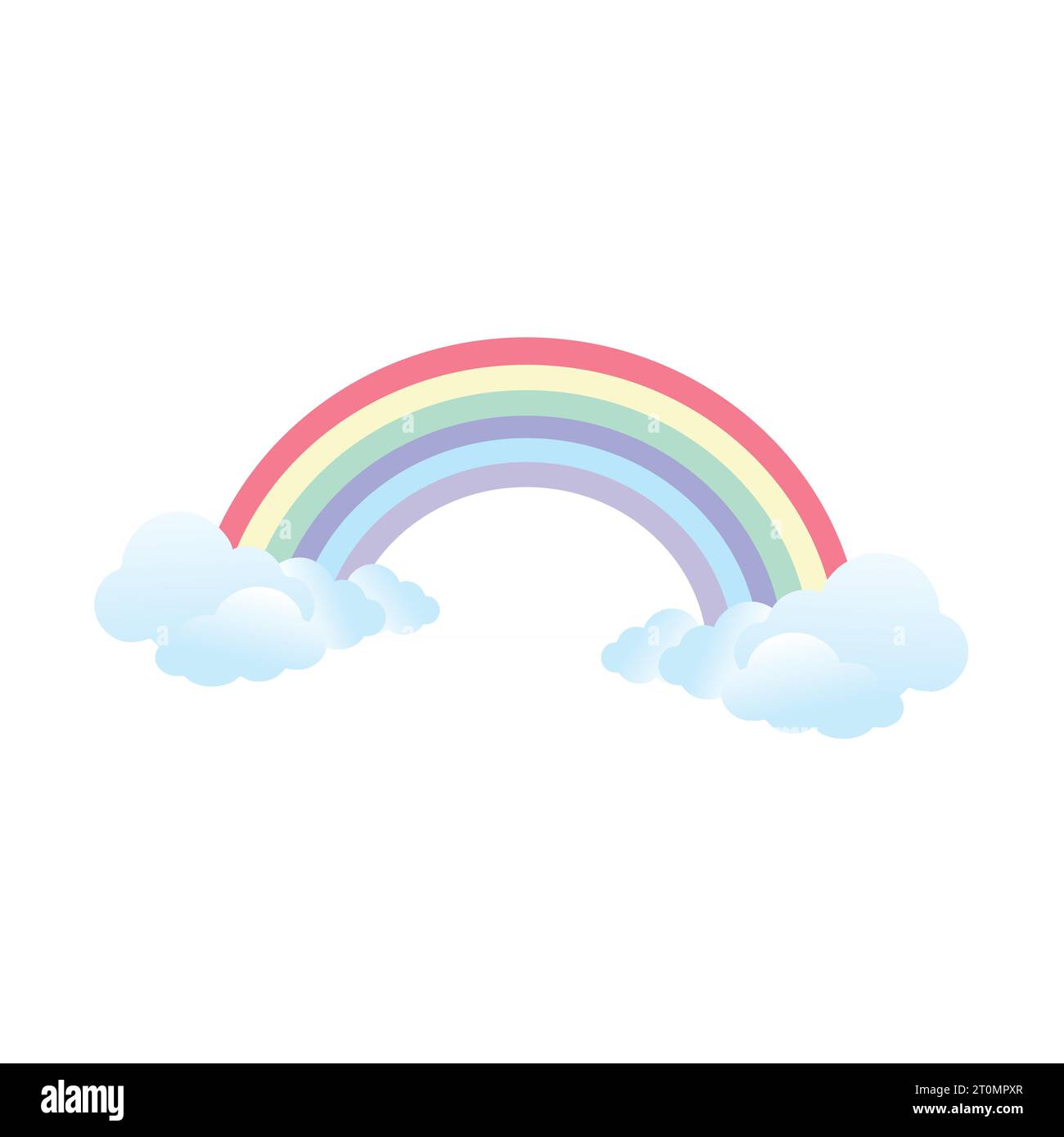 Colorful rainbow with white clouds on White Background Stock Vector