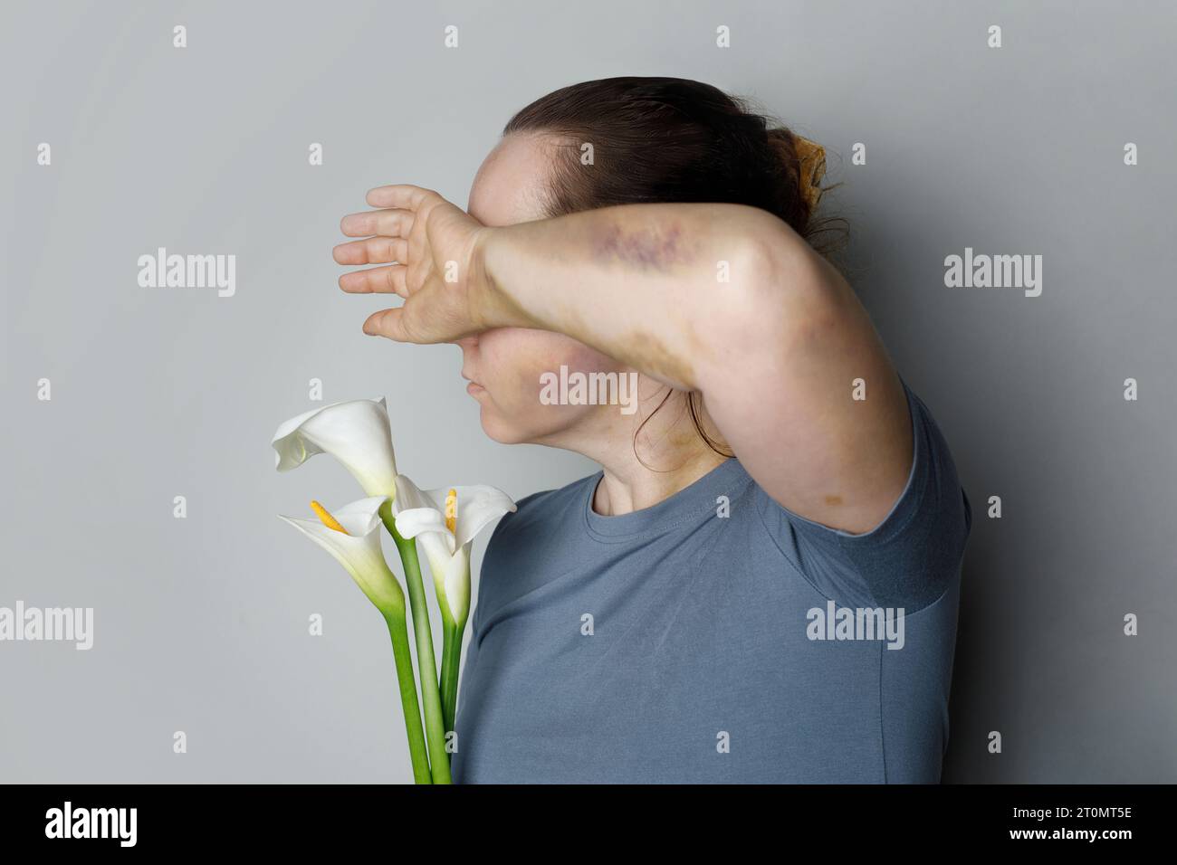 Domestic violence and abuse against women problem concept. Woman with