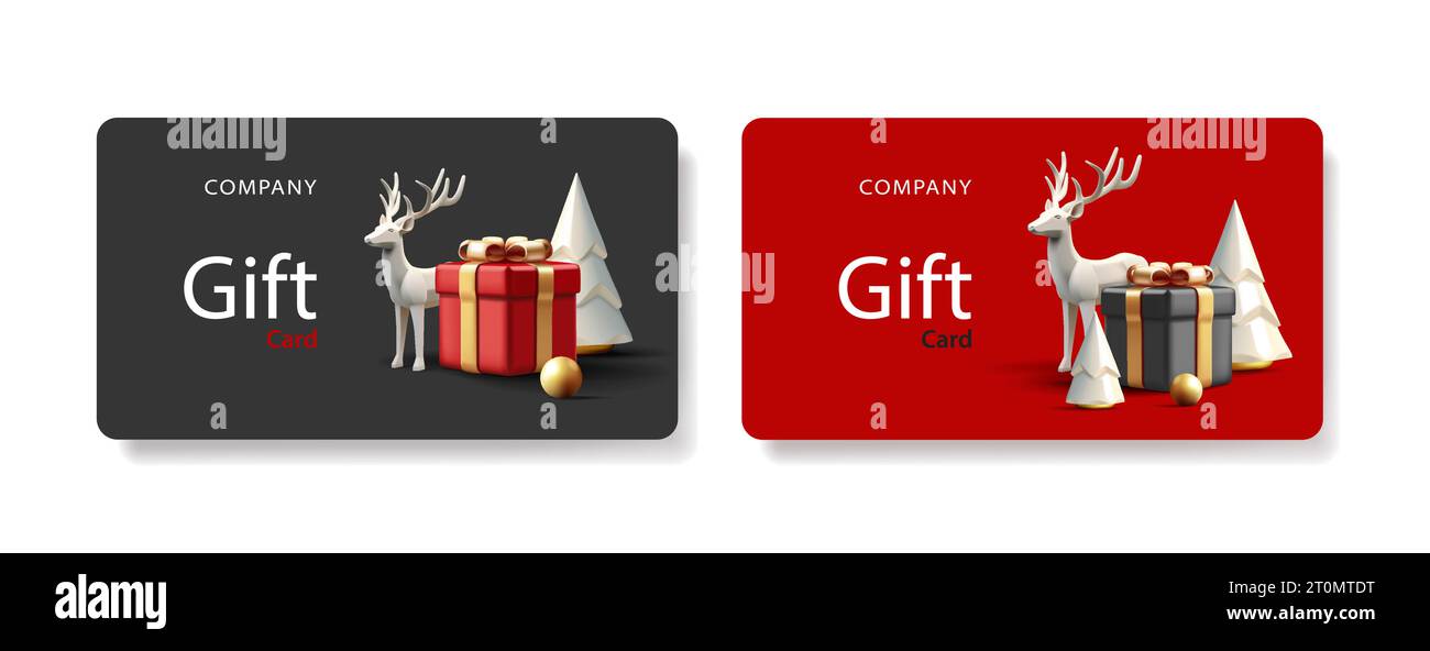 Set of gift vouchers or certificates with 3d render illustrations of
