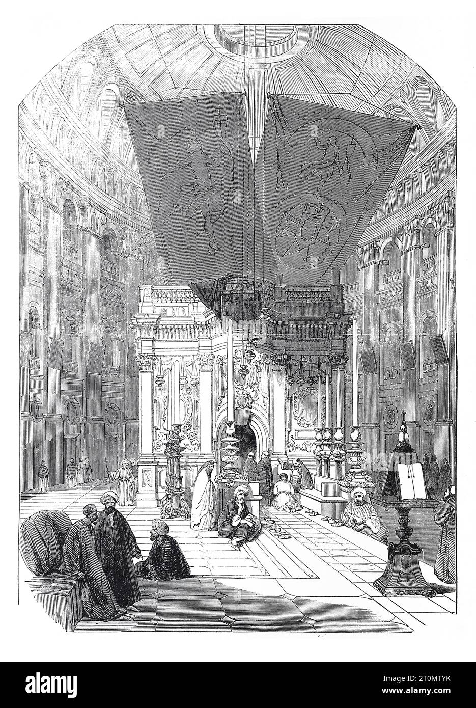 Shrine of the Holy Sepulchre at Jerusalem, after 'Views in Palestine, Egypt, Etc. by David Roberts R.A.Black and White Illustration from the London Illustrated News; 02 April 1853. Stock Photo