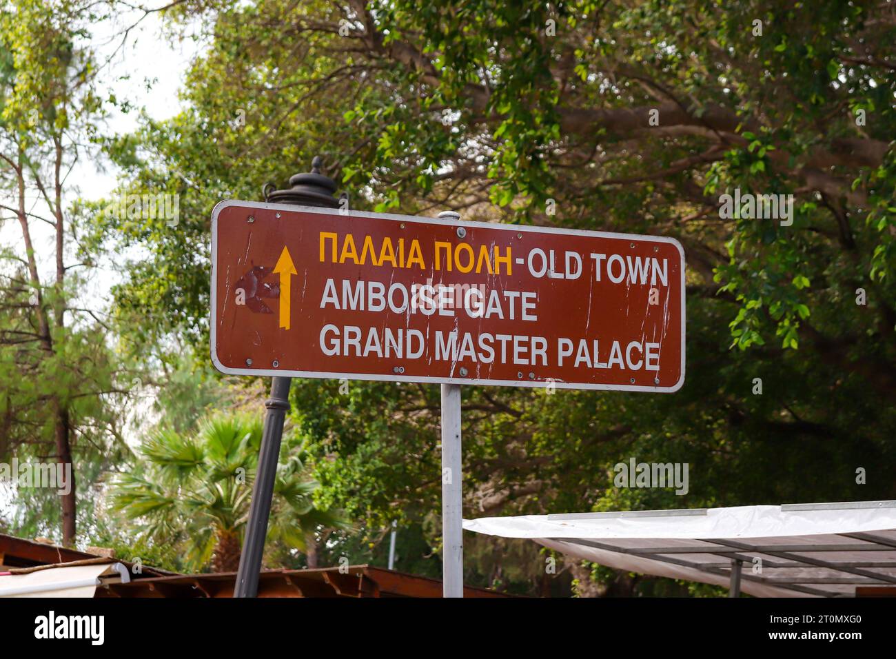 Direction sign to Rhodes old town through the Amboise Gate and to the