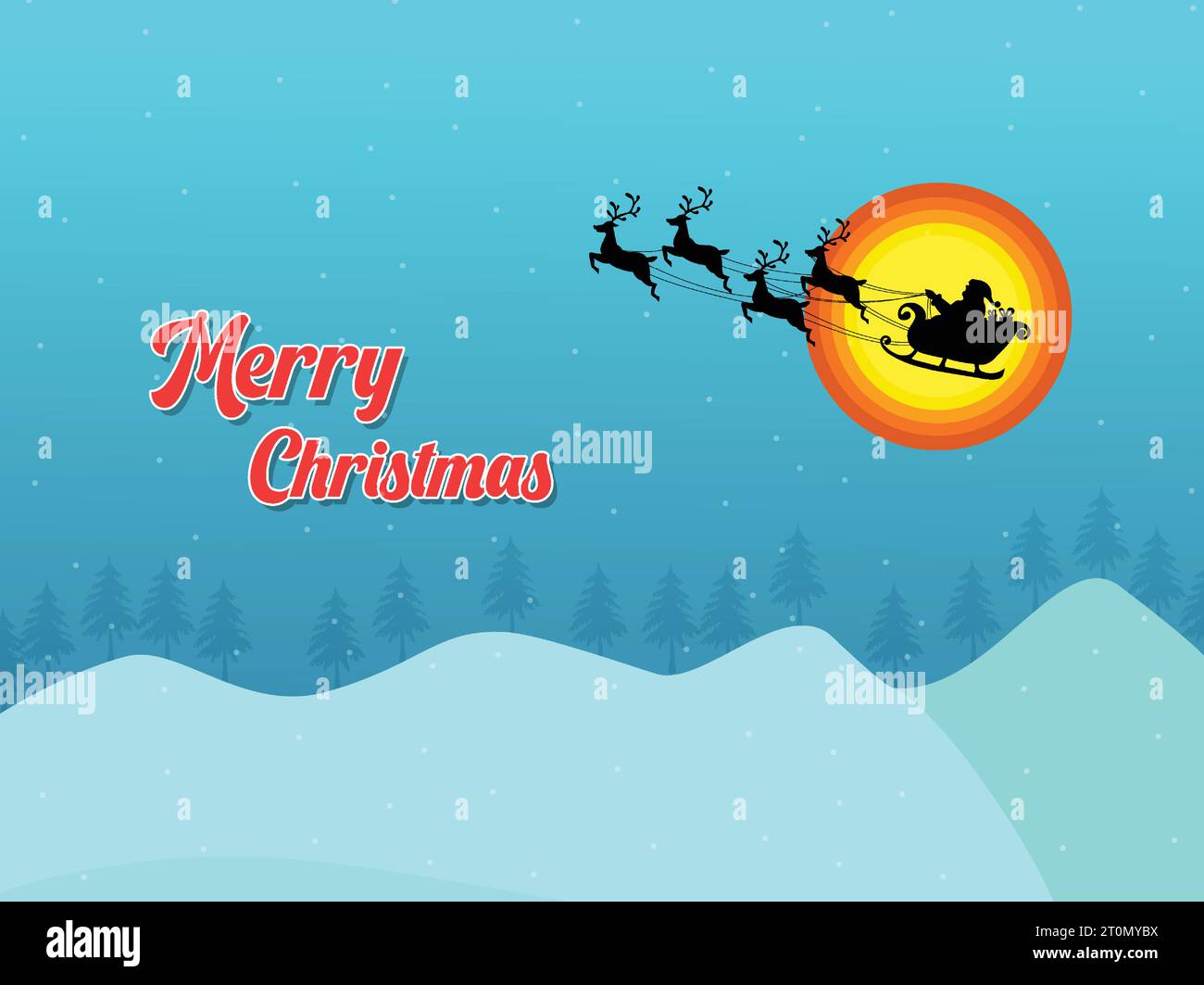 Merry Christmas with Santa Claus flying with reindeer sleigh, Black ...