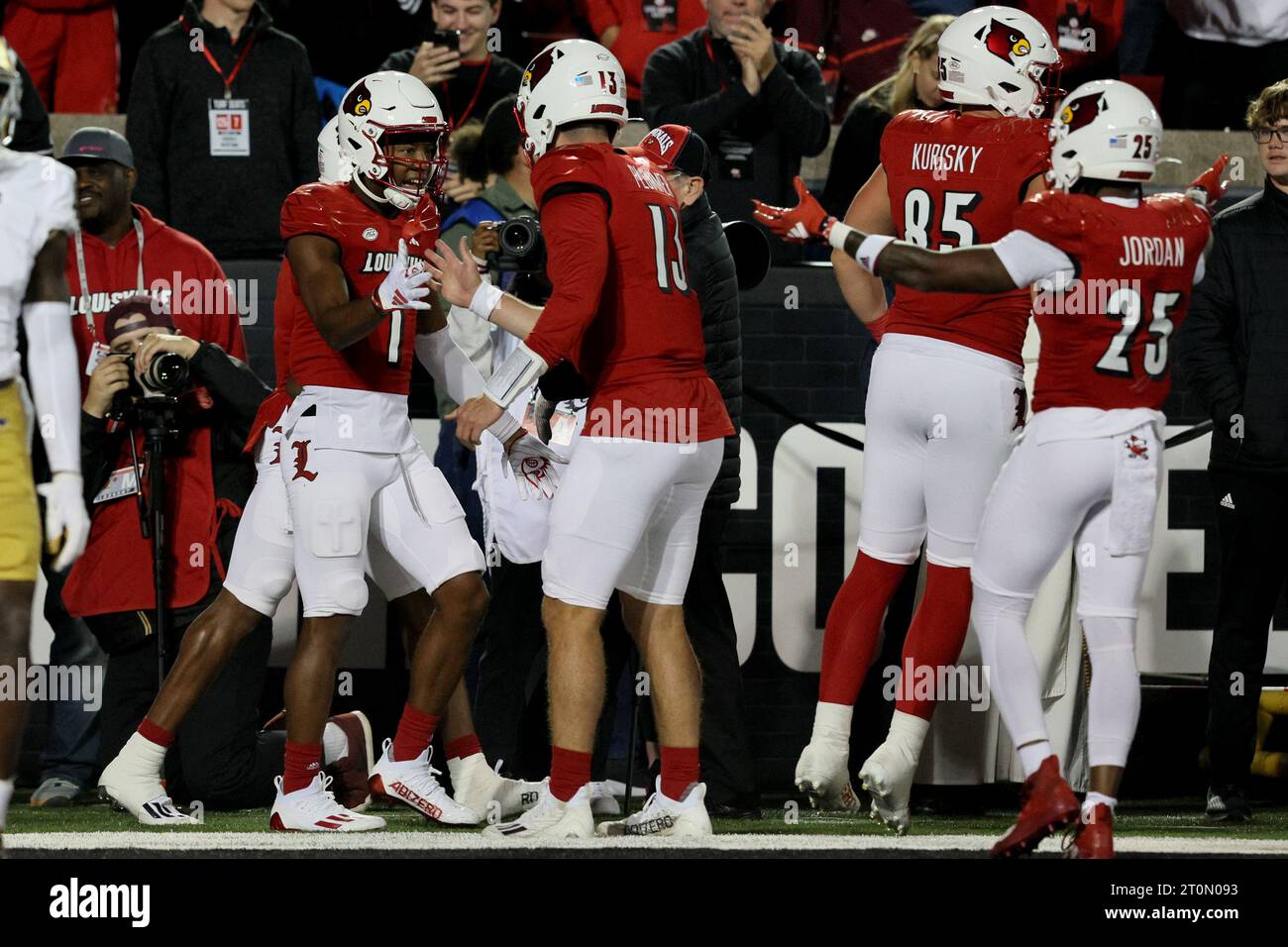 University of Louisville wide receiver Jamari Thrash (1) celebrates his