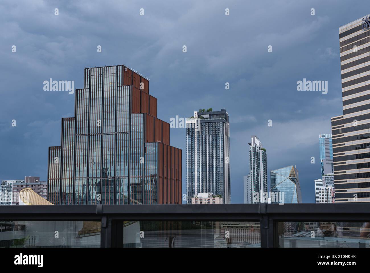Bangkok, Thailand - September 16, 2023: Siam Patumwan House and other high-rise buildings of the downdown, a view from Samyan Mitrtown's rooftop. Stock Photo