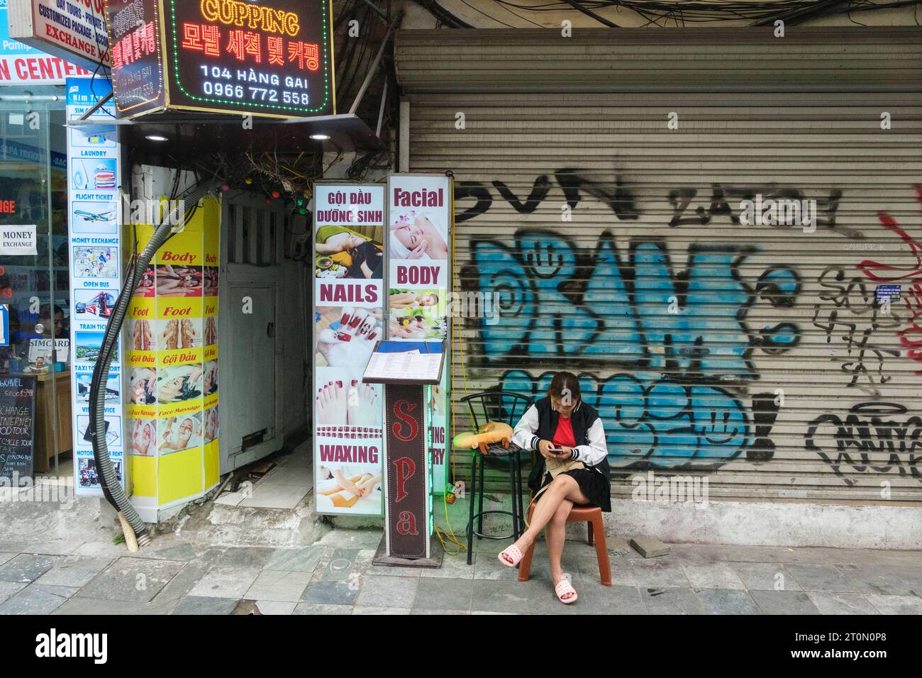 Hanoi, Vietnam. Signs Offering Personal Care Services. Stock Photo