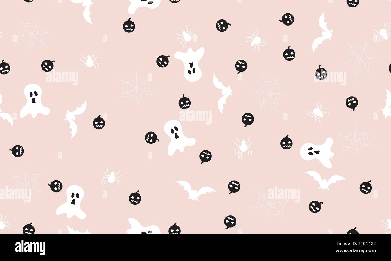 cream color seamless halloween pumpkin,spider,bat and ghost pattern ...