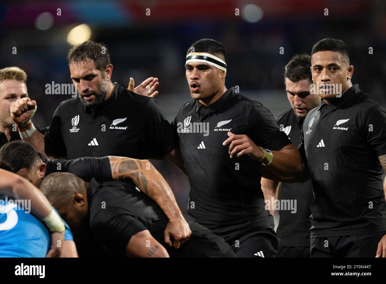 New Zealand Team Group during the 2023 Rugby World Cup Pool A match between New Zealand and Uruguay at the OL Stadium in Lyon, France on October 5, 2023.(Photo by Yuka Shiga / AFLO) Stock Photo
