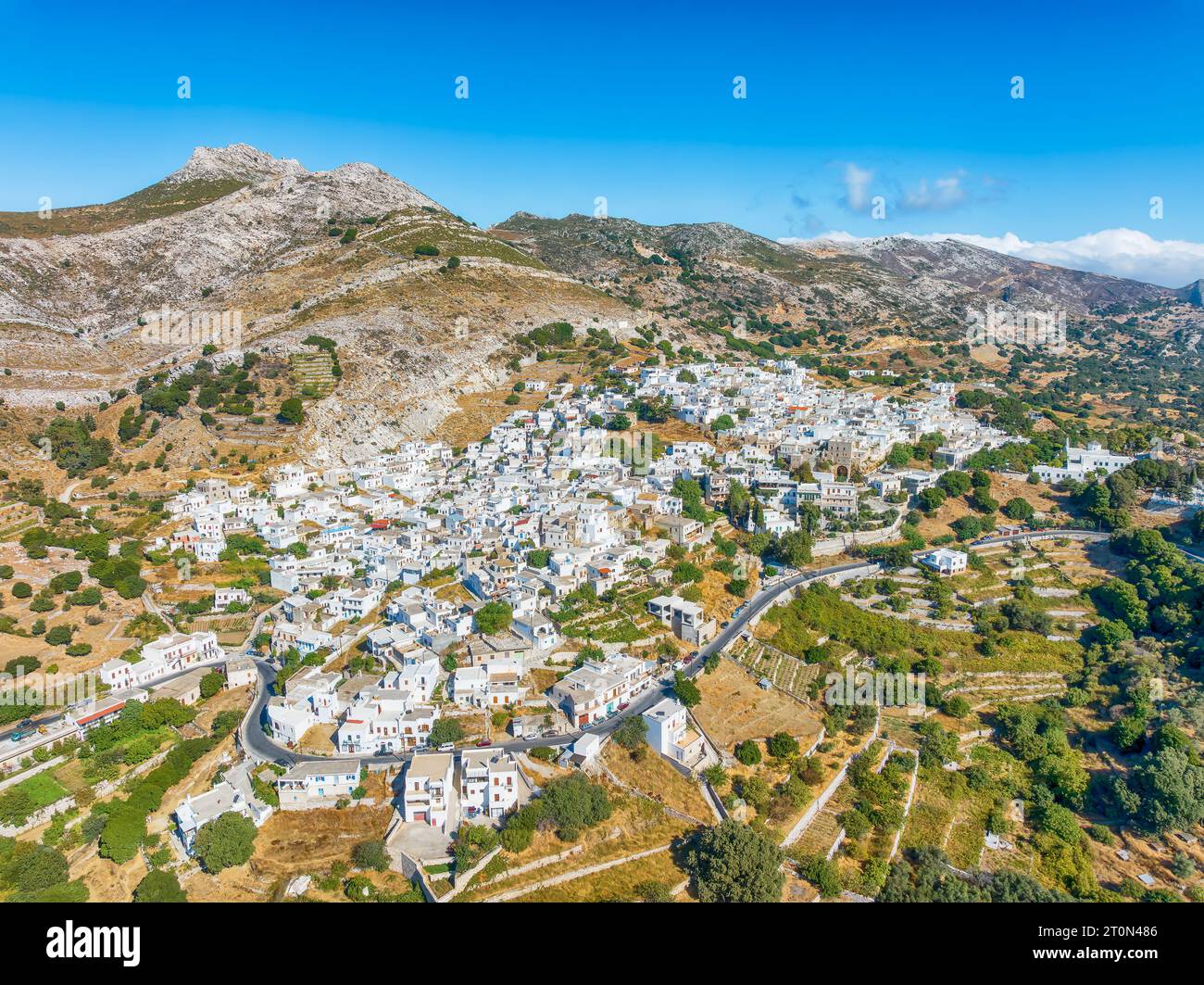 Landscape with Apeiranthos town, mountain village on the island of Naxos in Greece Cyclades Stock Photo