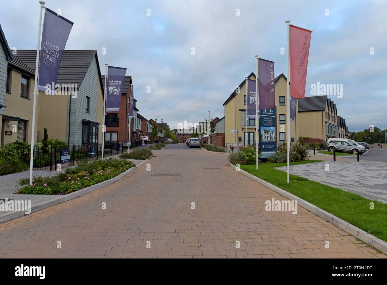 New housing Showhome alongside newly occupied homes in David Wilson