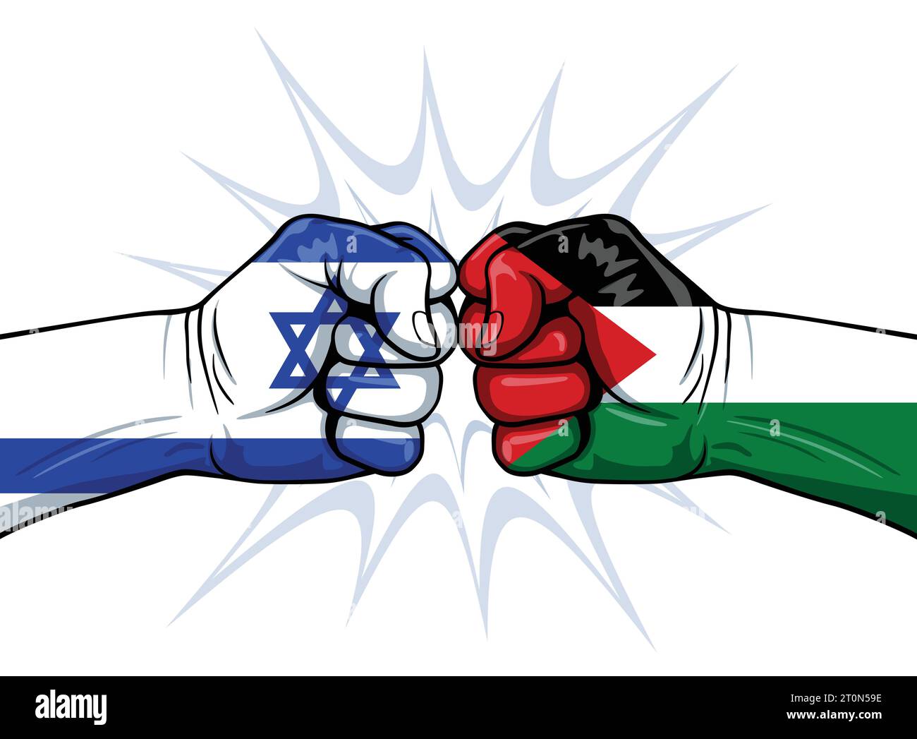 israel palestine war fighting conflict tension punching fist concept flag side view illustration vector on white background Stock Vector