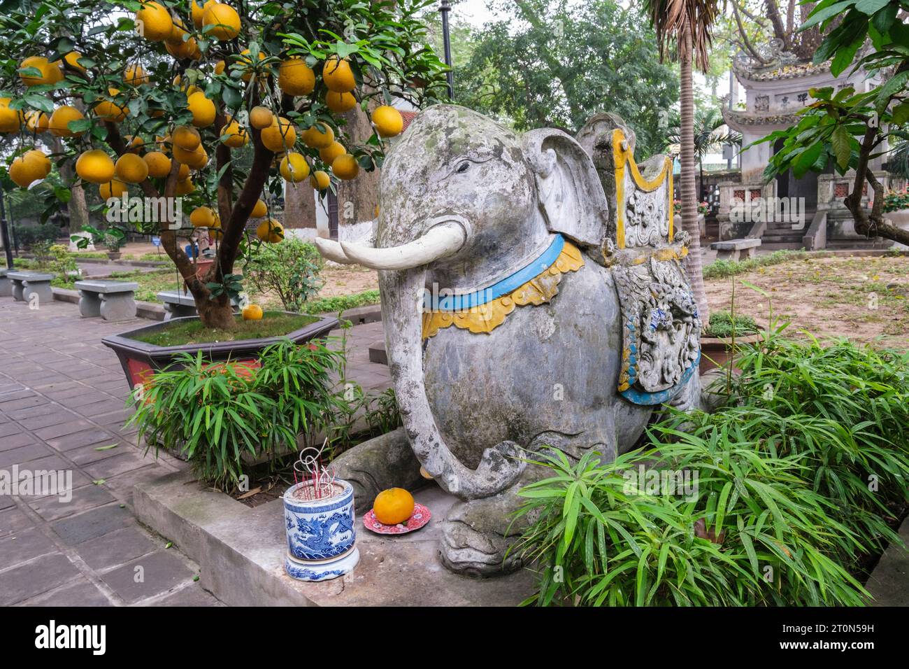Hanoi, Vietnam. Elephant Sculpture in Courtyard of Quan Thanh Temple, a