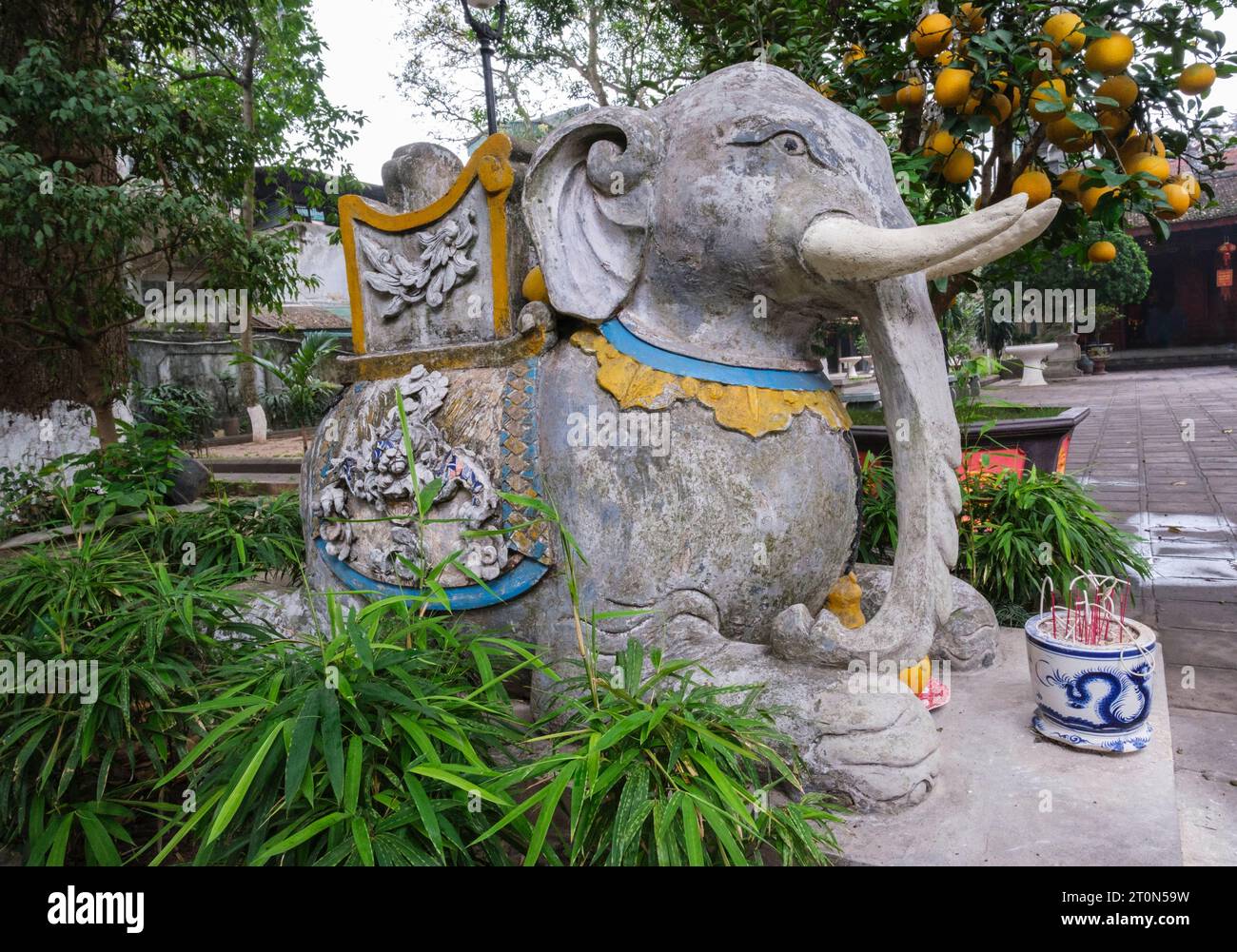 Hanoi, Vietnam. Elephant Sculpture in Courtyard of Quan Thanh Temple, a