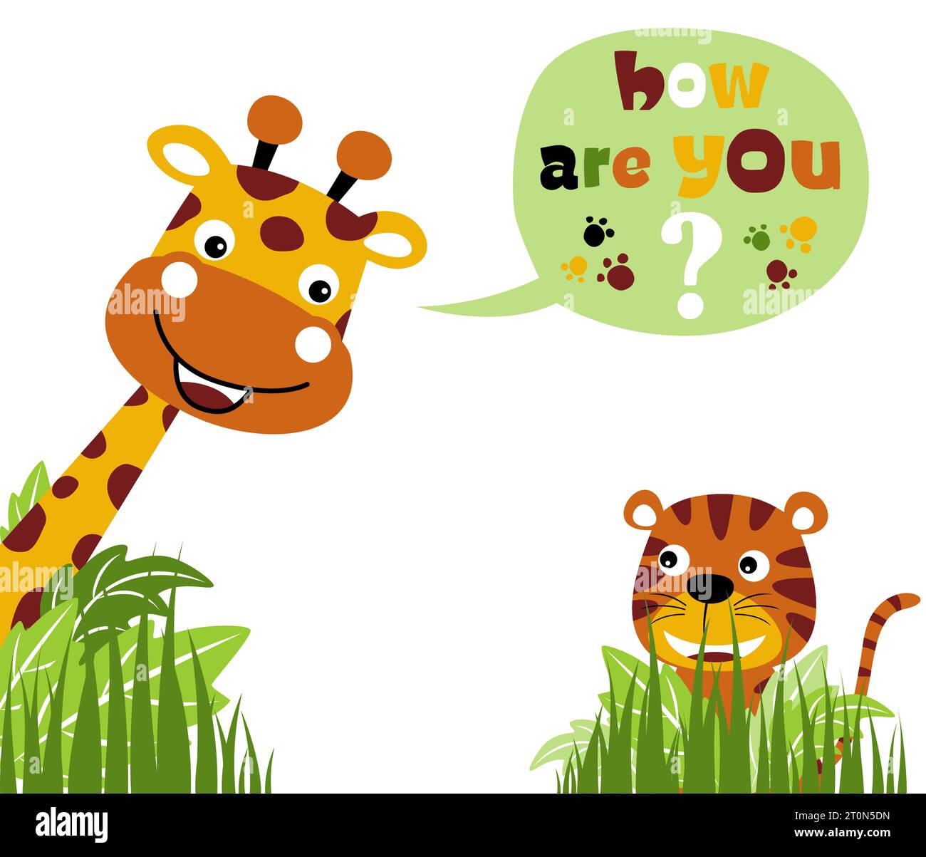 Funny giraffe with tiger, vector cartoon illustration Stock Vector