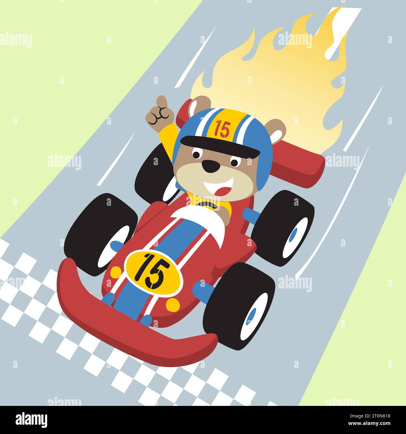 Cute bear winning car racing, vector cartoon illustration Stock Vector