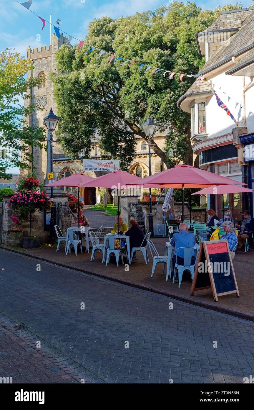 Outside diners in Sidmouth Devon. Stock Photo
