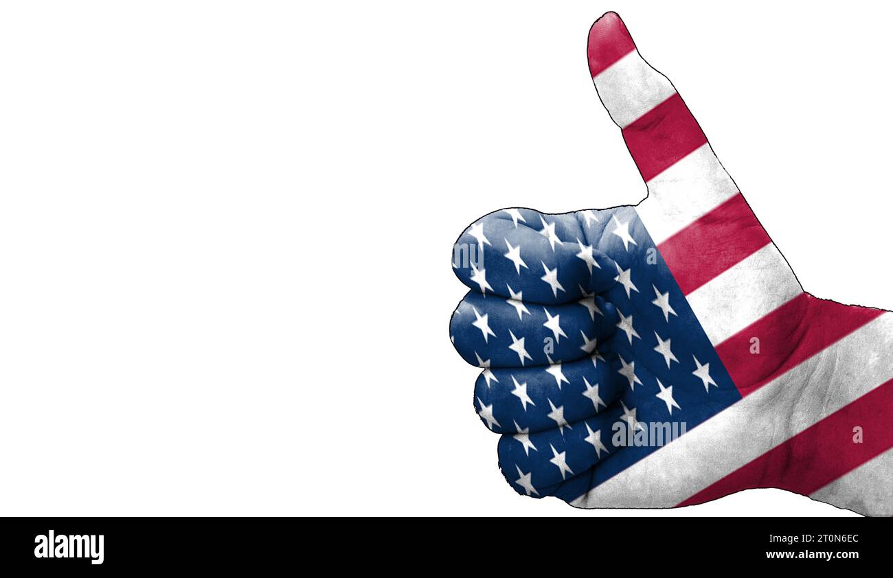 hand with thumbs up in approval with USA the United states of america ...