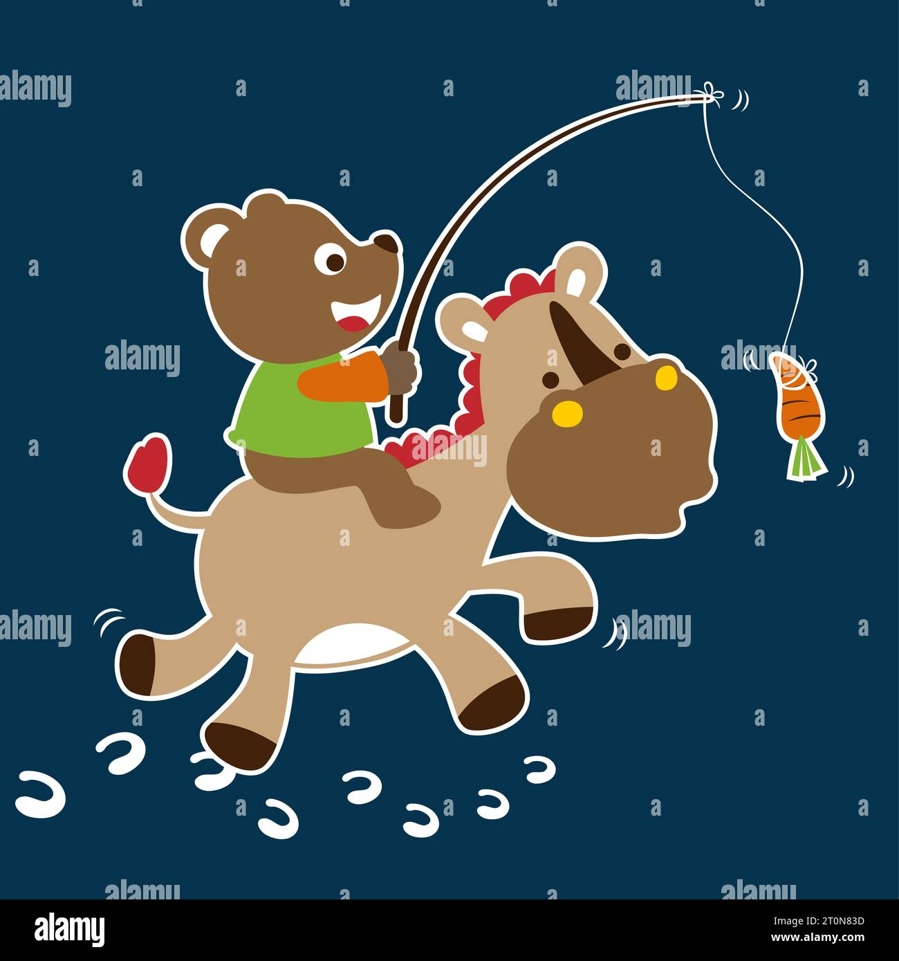 Cute bear playing with donkey, vector cartoon illustration Stock Vector