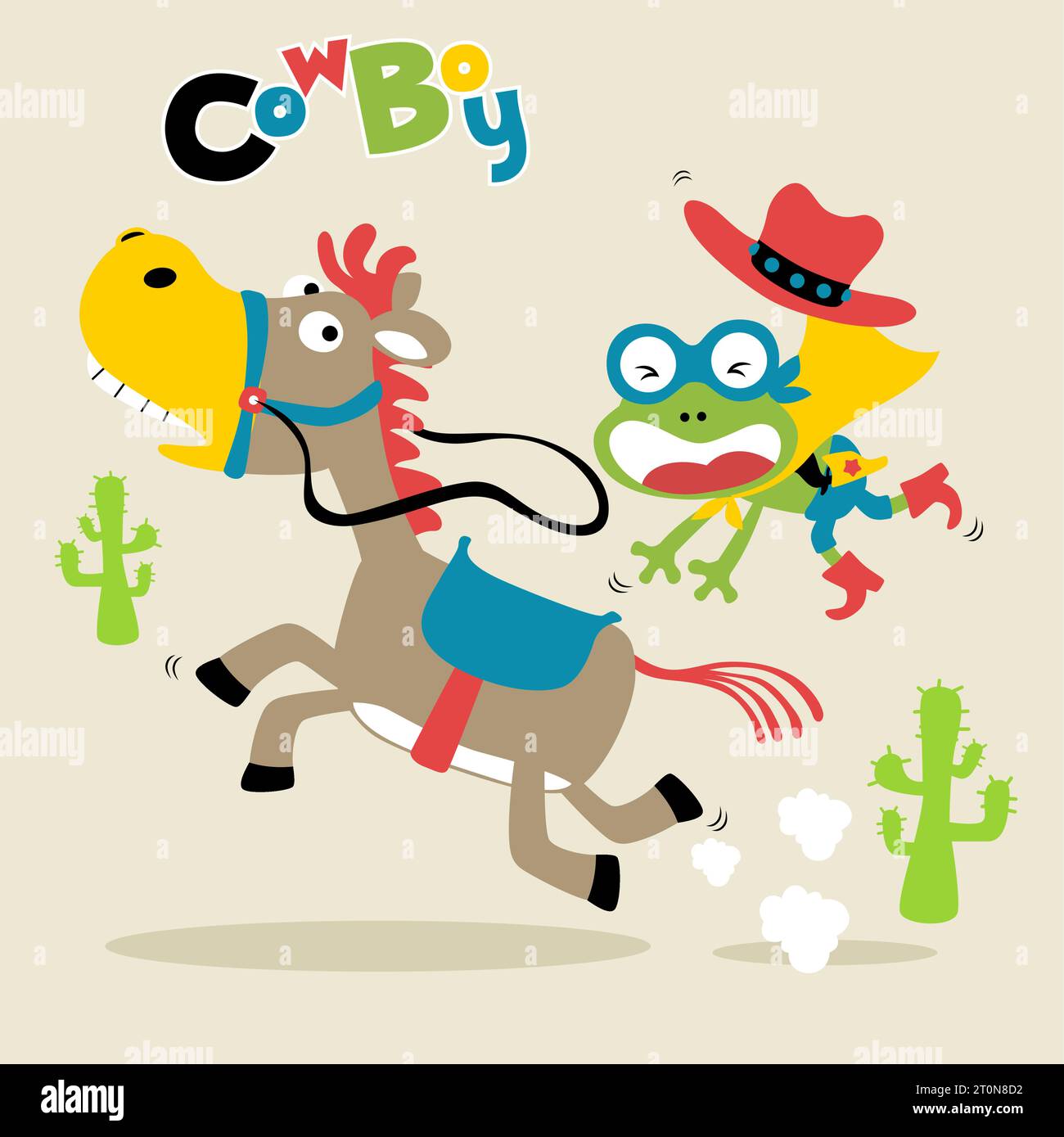 Funny frog in superhero costume riding horse, vector cartoon ...