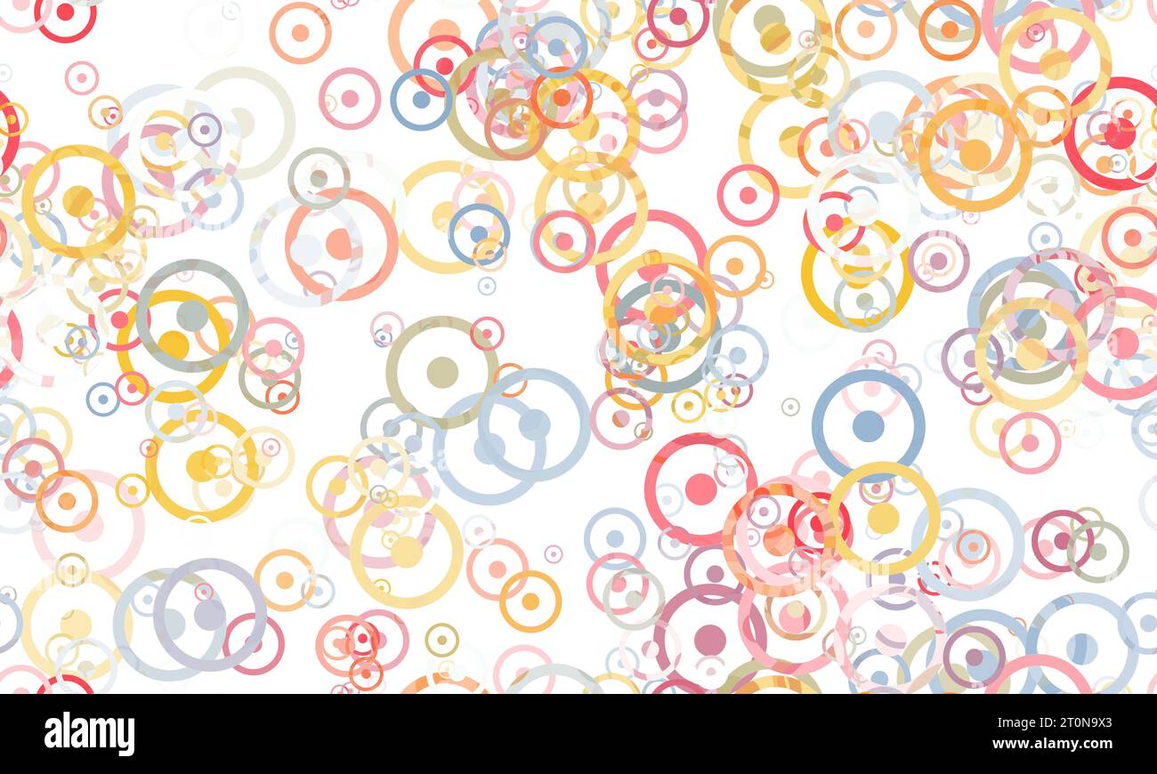 Random circles pattern, multiple colors on the white background. Seamless pattern.Astrological sign of sun Stock Photo