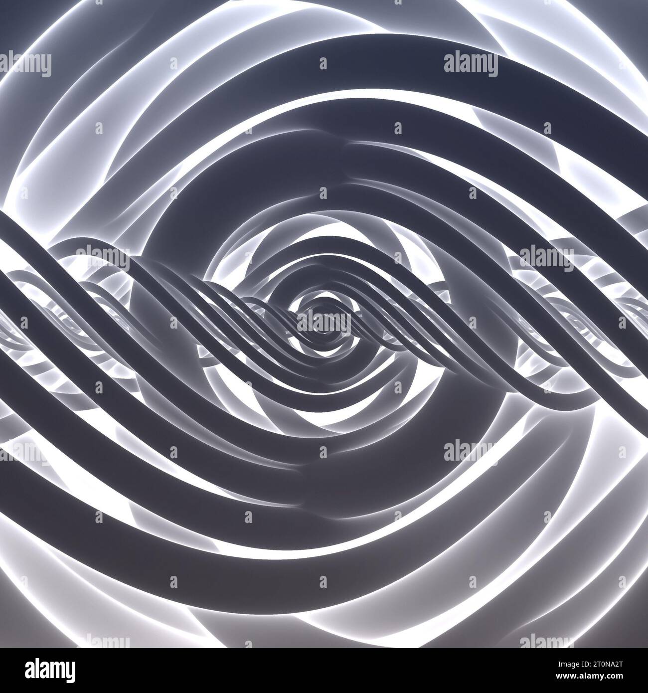Abstract twisted 3d lines, spiral pattern. White, deep blue and grey colors in a white background, 3d rendering, 3d object Stock Photo
