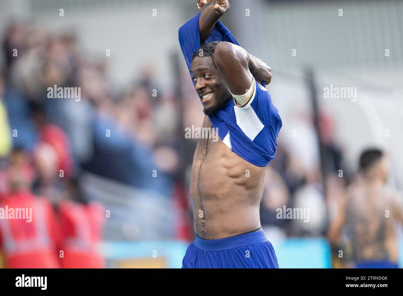 Axel Disasi of Chelsea gives his shirt away after the Premier League match between Burnley and Chelsea at Turf Moor, Burnley, on Saturday 7th October 2023. (Photo: Pat Scaasi | MI News) Credit: MI News & Sport /Alamy Live News Stock Photo